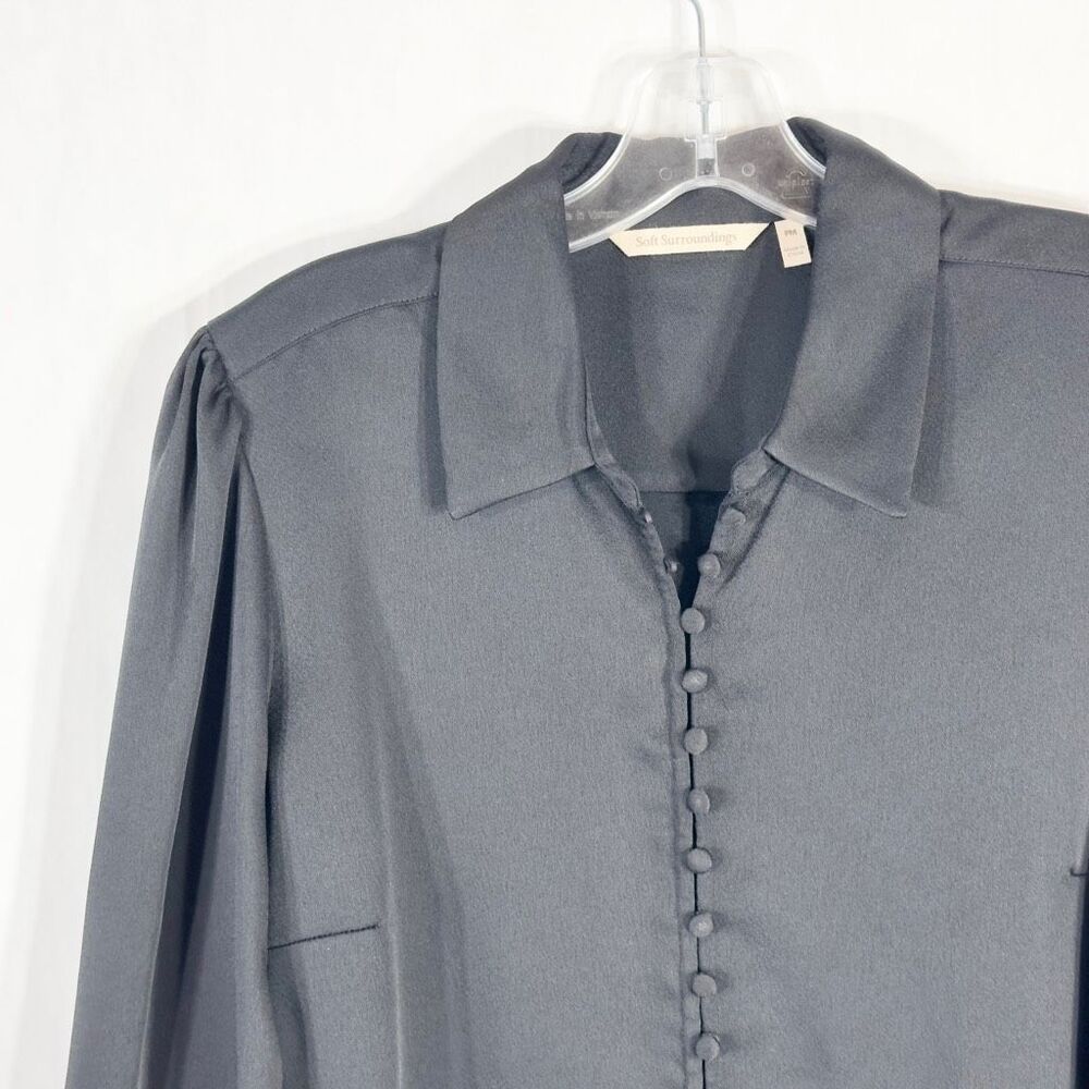 Soft Surroundings Medium Petite Top Sonnet Blouse Black Bell Sleeve 952 View 4